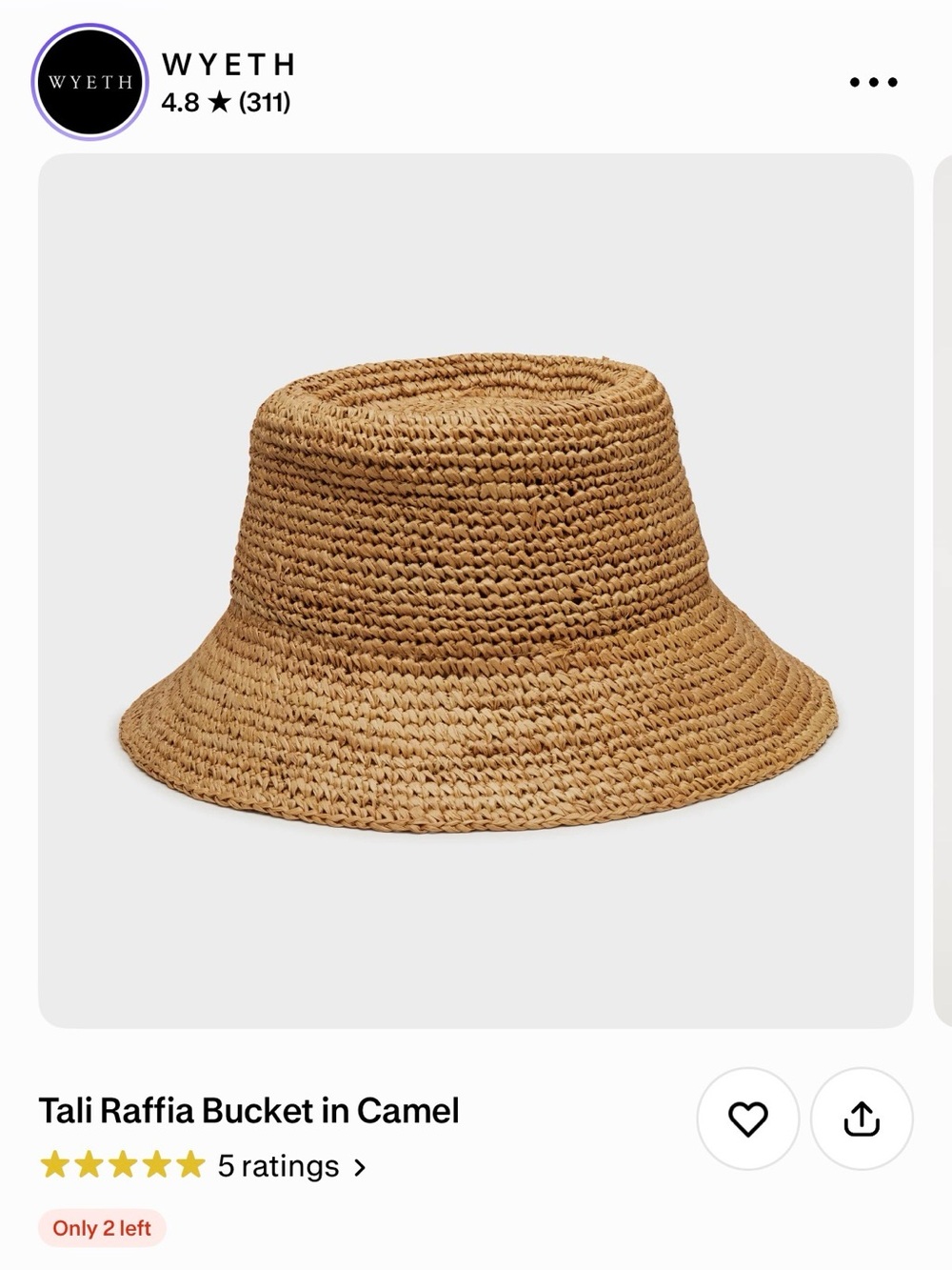 Wyeth Tali Raffia Bucket Hat in Camel